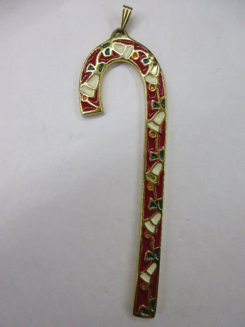1986 Wallace Silversmiths Chime Candy Cane Ornament 6th Series Enamel Gold Tone